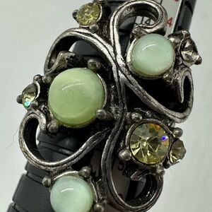 Silver Vintage  Moonstone & Peridot Cocktail Cluster Ring Size 8